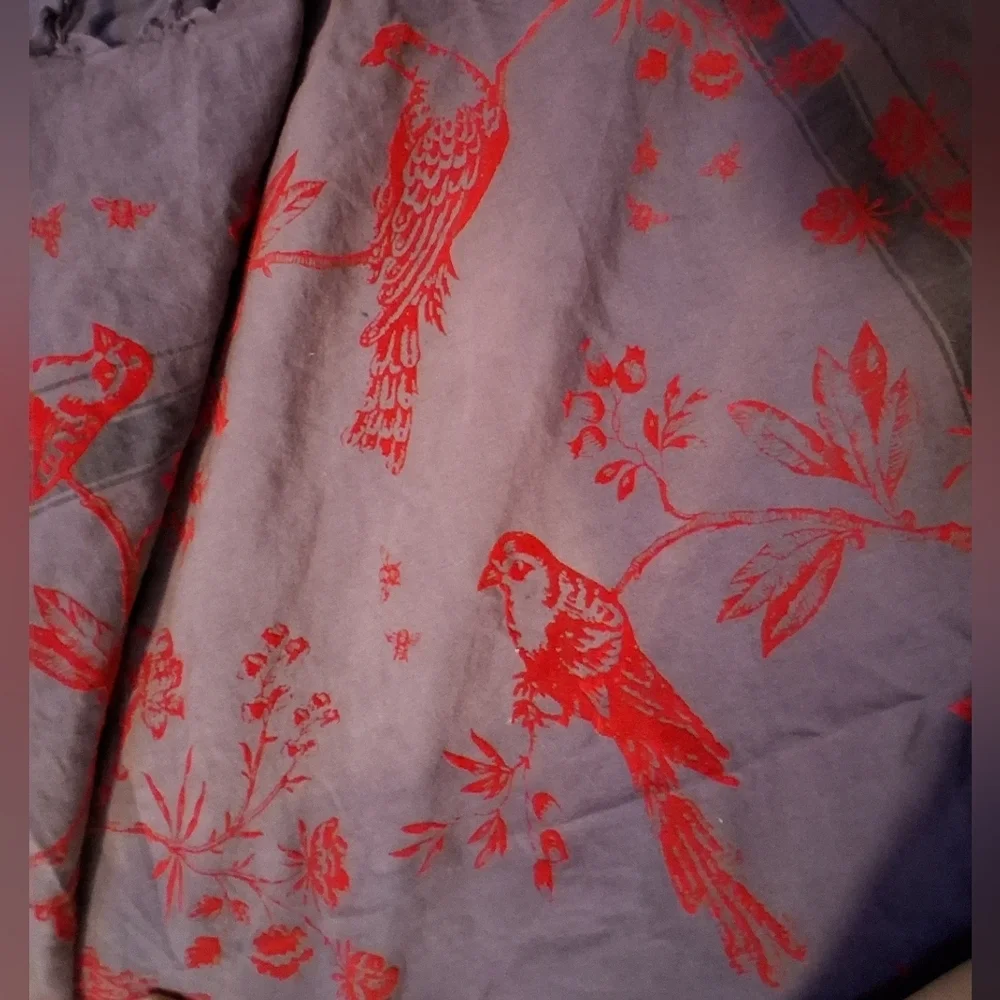 EUC Leigh & Luca Purple & Red Cotton Floral Bird Casual Boho XL Scarf Wrap